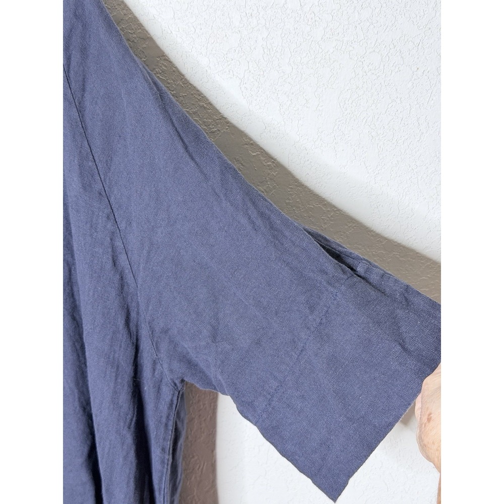 100% LIN BLANC Linen Top Size 46/L/XL Blue Wood Button Up Oversized Italy - Picture 5 of 10
